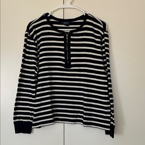Chaps Black and White Striped Pullover